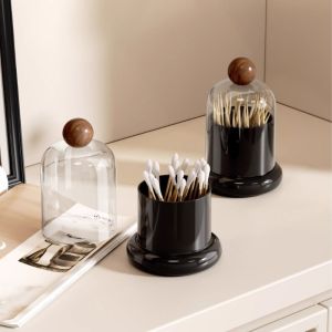 REOPYG Plastic Swab Toothpick Holder Clear Dome Lid Retro Toothpick Storage Box Creative with Base Cotton Swab Jar Bathroom Vanity