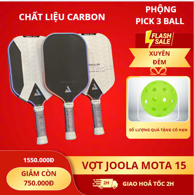 Vợt pickleball Joola Modta-15, trợ lực siêu cấp, mặt vợt Carbon nhám, tay cầm cao su non thoáng khí