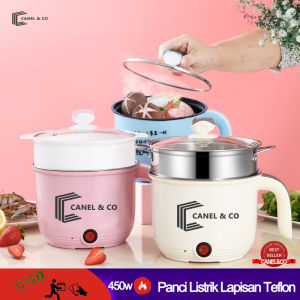 CANEL & CO Panci Listrik 450 Watt Goreng Kukus Masak Multifunctional Electric Frying Pan Panci Listrik Lapisan Teflon/Panci Listrik Multifungsi Free Kukusan / Steamer Lapis Keramik Teflon Panci Listrik Multifungsi Elektrik Cooker