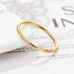 【EONMIR】1mm 2023 new fashion round coil one diamond ring three stone ring refers to 18K gold plated light luxury cold wind titanium steel ring female