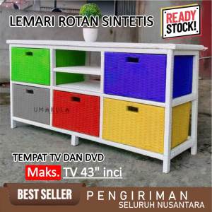 Rak Lemari Rotan Sintetis 8 Laci Bufet Buffet Meja TV 43 Inci Ruang Tamu Serbaguna Modern Minimalis