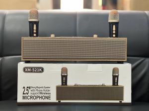 ลำโพงไมค์คู่ XM-521K ไมค์ไร้สาย 2 ตัว ดีไซน์ไม้คลาสสิค เสียงชัด เบสแน่น รองรับ USB/TF/AUX