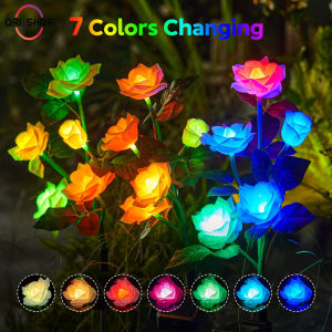Solar Rose Flower Light LED Outdoor Waterproof Solar Garden Lights 7 Colour Changing Solar Flower Lights for Outdoor Patio Pathway Birthday Party Holiday Graveyard Gift Decoration Colored Lights