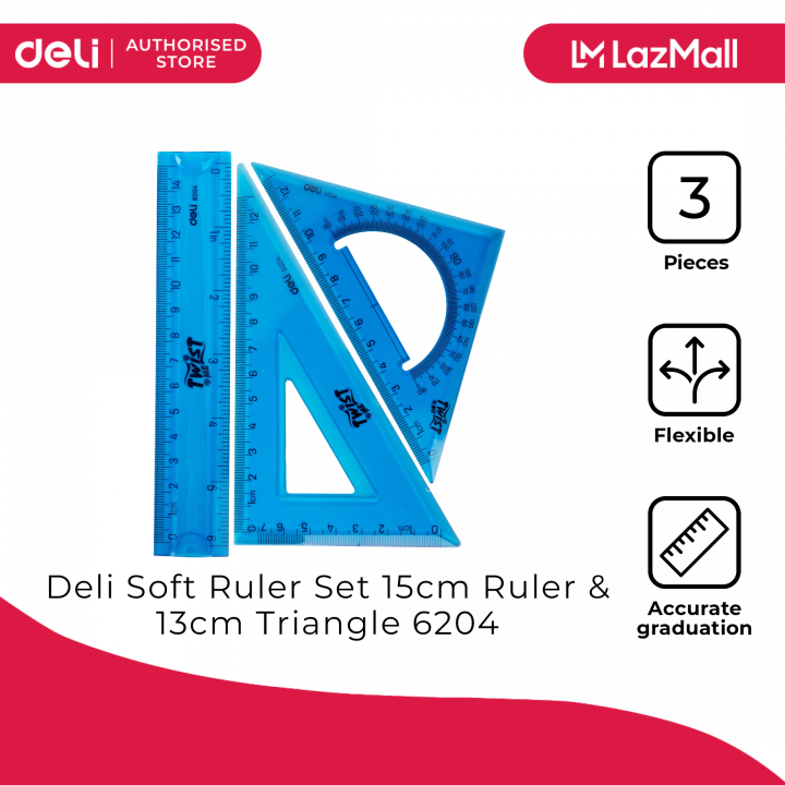 Deli School Supplies- Soft Ruler Set 15cm Ruler & 13cm Triangle 6204 ...
