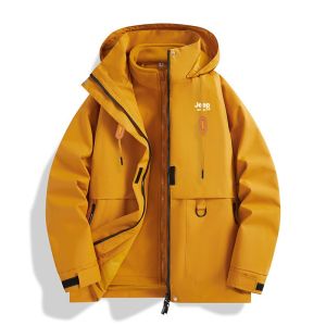 JEEP SPIRIT 3 In 1 Winter Windproof Waterproof Jacket For Women Mountain Climbing Jacket Removable Hooded Jacket In Yellow