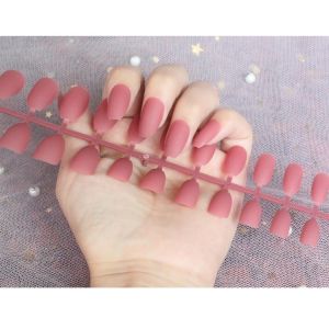 24pcs Fake Nails Kuku Manicure Plain Maroon Red Matte Glossy
