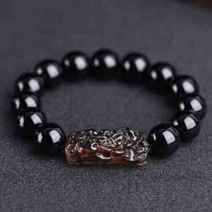 招财 冰种黑曜石貔貅手链男女款本命年招财转运情侣手串饰品礼物 Ice Obsidian Brave Bracelet for Men and Women This Year Fortune Transfer Lovers Bracelet Jewelry Gifts