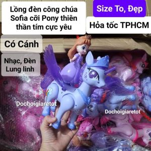 Lồng đèn trung thu búp bê elsa cỡi ngựa pony có cánh thiên thần màu xanh cực đẹp có đèn nhạc cho bé (ảnh thật)