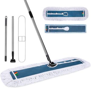 40 Inch Commercial Industrial Dust Mop with 2 Pads Commercial Mop for Dry and Wet Cleaning Stainless Steel Handle Heavy Duty Floor Duster Mop for Warehouse Factory Mall Garage