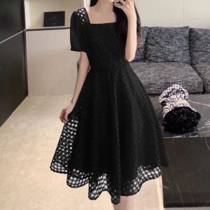 D11166 Round Holes Square Neck Skater Dress