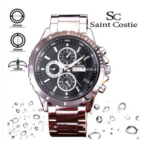 Swiss Army Jam Tangan Pria Murah Keren Rantai Tanggal Kalender SA 5320 Silver black