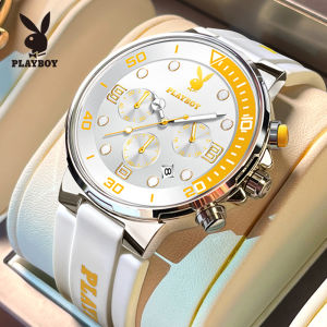 PLAYBOY Sports Relo For Men New 2025 Waterproof Original Mens Watch Multifunction Dial White Silicone Strap Calendar Display