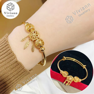 Viviann Original Adjustable 925 Silver Wont Fade Gold Plated Dreamcatcher Tassel Feather Round Bead Charm Bracelet &Bangle For Women Elegant Jewelry Bracelets