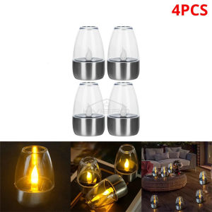 12Pcs Creative Solar Stainless Steel LED Candle Lights / Outdoor Waterproof Wine Glass Candle Lamp / Romantic Flameless Flickering Candle Lamp