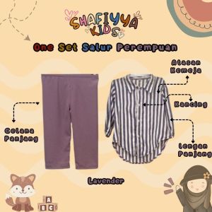 Shafiyya Kids Pakaian Anak Perempuan Setelan Salur Cringkle Polos 1-10 Tahun Lengan Panjang Lentur Ringan Lavender