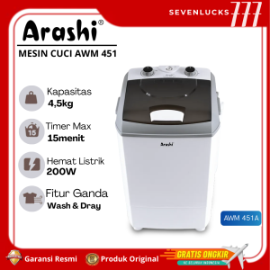 Arashi Mesin Cuci Mini Portable AWM 451A - 452A 1 Tabung 4.5 Kg Dry & Wash - GARANSI RESMI