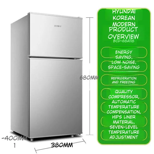 Hyundai BCD-68A118 68L Small Refrigerator with Double Doors for