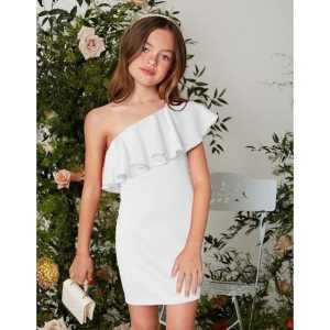 midi dress bodycone anak perempuan model one shoulder sabrina
