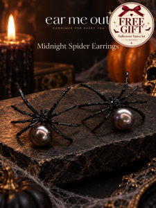 [SG] Midnight Spider Earrings  Black Spider Statement Stud Earrings  Halloween Gothic Costume Jewellery  ear me out (EMO-248)
