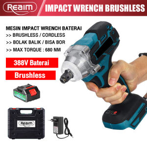 Brushless Electric Wrench 2000N.M Cordless Impact Wrench Tools 2 Li-ion Batteries Socket Set