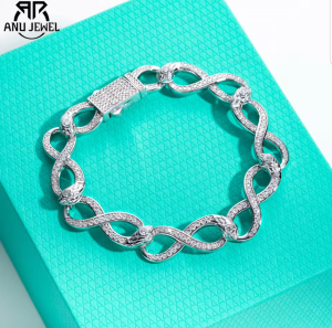 AnuJewel Moissanite Infinity Bracelet Hip Hop Frosty Design 925 Sterling Silver Flashy Heavy Metal Statement for Men & Women
