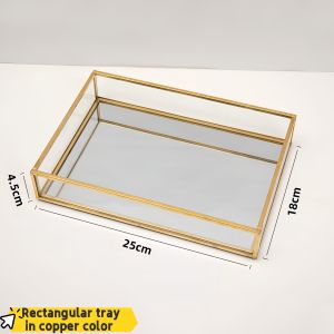 Nordic Vintage Retro Golden Glass Gold Mirror Vanity Tray Desk Organizers Home Decor Perfume Trinket  Organizer