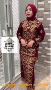 Kebaya Modern ASHANTY SET KURUNG JUPRI: Setelan Atasan & Rok Span Motif Songket Palembang Printing Wanita PREMIUM (BUKAN TENUN)