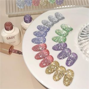 GAOY Reflective Glitter Gel Set 6 Colors Pink Silver Purple Holographic Sparkle Gel Kit Soak Off UV Light  for Salon and Nail Art DIY at Home Energetic Glow