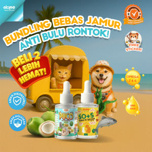 ELOPE bundling bebas jamur bulu berkilau puco VCO virgin coconut oil SOS salmon oil spirulina vitamin anti bulu rontok jamur scabies kucing anjing hamster kelinci