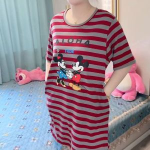 2025开春新款卡通米鼠条纹短袖睡裙时尚卡通减龄宽松舒适家居睡裙