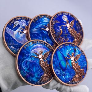 【discount store】5 OZ .999 Fine Copper Round Colorized High‑Relief Angel Animal Theme Collectible Medal Metal Craft Souvenir Gift