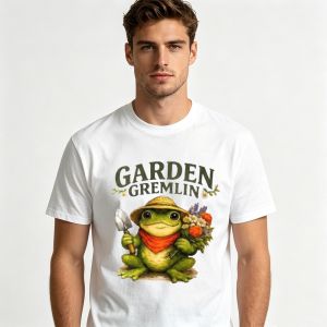 [Local Stock] HBESTY  GARDEN GREMLIN Summer Men Cotton Crew Neck Tee Watercolor Frog Flower Trowel Graphic Garden Theme Street Casual Shirts