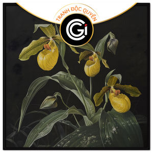 Tranh phong thủy hoa lan trên nền màu đen tranh treo tường dán tường trang trí phòng khách nội thất.CGI-742