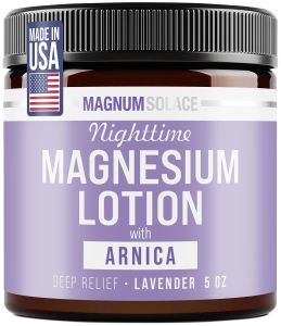 Magnum Solace Nighttime Magnesium Lotion with Arnica – Highly Concentrated Magnesium for Muscles & Joints – Apply to Legs or Feet Before Bed – Skin-Friendly