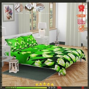 Sprei katun motif green tulips aesthetic anti geser king size LP