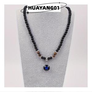 HUAYANG01 [HOT FASHION] Black Beads With Square Pendant Necklace For Men Trendy Accessories Jewelry Male Gift Decoration