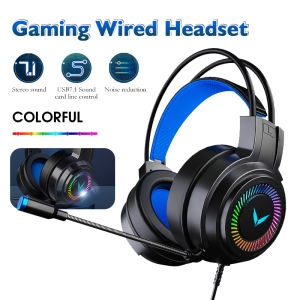 Gaming Headset Gamer Headphones Surround Sound Stereo USB Wired Earphones with Microphone Breathing LED Light PC Gamer