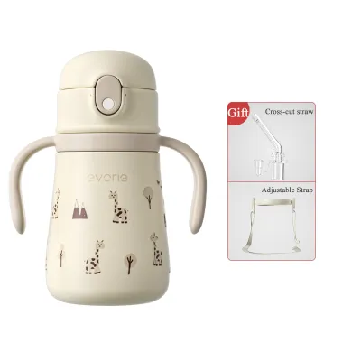 Evorie Kids Water BottleStainless Steel Insulated Water Bottle with Sipper Silicone Straw 350ML
