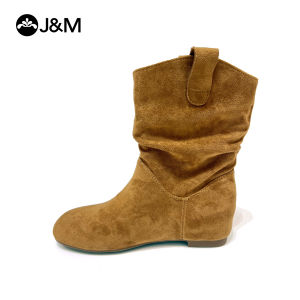 Joy&Mario Womens Retro Fashion Boots Versatile High-Calf Wedge Boots Slimming shoes