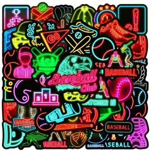50Pcs Neon Baseball Stickers - Waterproof Vinyl Decals for Fans DIY Graffiti for Laptops Notebooks