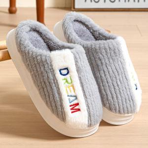 Dép đi trong nhàvăn phòng mùa đông đế nhựa quai bông dày mềm may chắc chắn>Mẫu DREAM