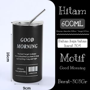 Mug Kopi Stainless Steel + Sedotan 360ml & 600ml - Termos Kopi - Botol Kopi GOMOR