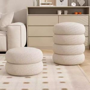 SJJL Lamb Velvet Low Stool Home Furniture Cream Style Round Stool Minimalist Shoes-changing Living Room Footstool Home
