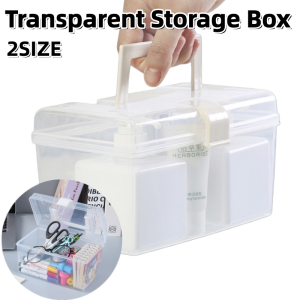 Transparent Plastic Medicine Storage Box with Handle First Aid Carrying Case Household Large Capacity Storage Box Cosmetics Storage Box Nail Polish Storage Box