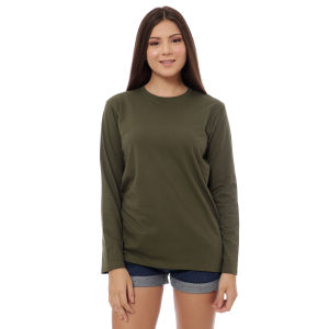 Kaos Polos Wanita Oneck Lengan Panjang Bahan Katun Combed 30s Warna Hijau Army