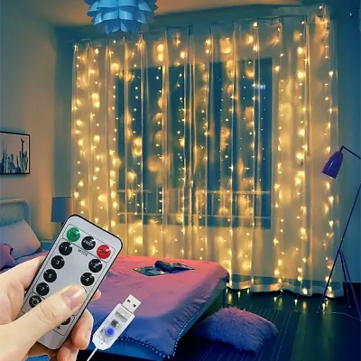 EWA USB Fairy String Lights with Remote & Power Adapter 66Ft 200 LED Firefly Lights for Bedroom Wall Ceiling Christmas Tree Wreath Craft Wedding Party Decoration Warm White led lights for room