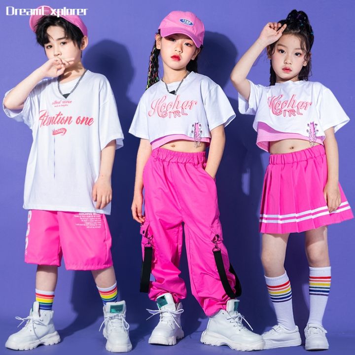 croptop for kids 10 to 12 Boys Hip Hop Pink Shorts Girls Crop Top Cargo Pant Kids T shirt Skirt Street Dance Clothes Sets Child Jazz Streetwear Costumes Lazada PH