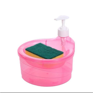 paket tempat sabun cuci piring + spon dispenser sabun cair 2in1 wadah sabun cair bulat SH J03