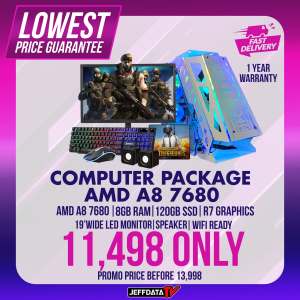 Computer Set AMD A8 7680 8gb  120gb SSD Radeon R7 19 Wide Monitor LED Keyboard and mouse (jeffdata)