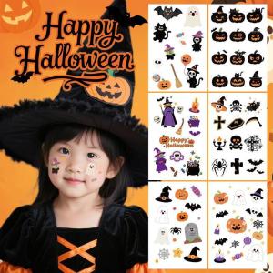 Halloween Face Stickers Temporary Tattoos Pumpkin Skull Makeup Face Decoration
